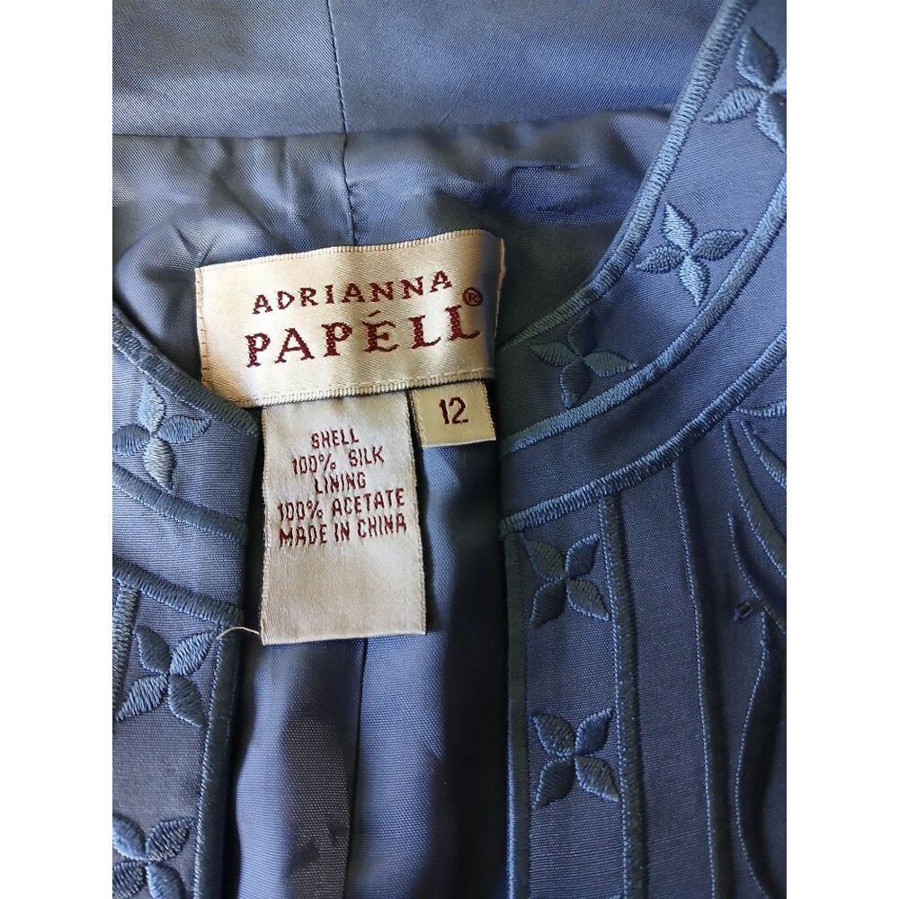 Adrianna Papell Blue Embroidered Silk Jacket Shell Size 12 Womens Embroidered - Picture 6 of 16